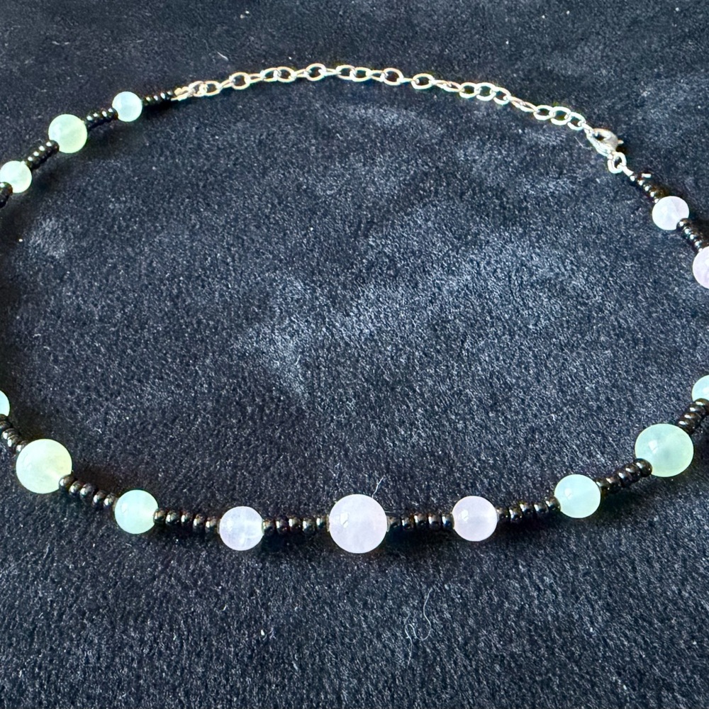 Handmade Black, Pink and Green Beaded Necklace